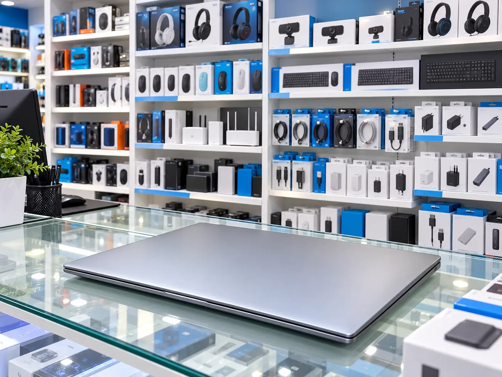 Ordinateur portable professionnel présenté dans un magasin informatique